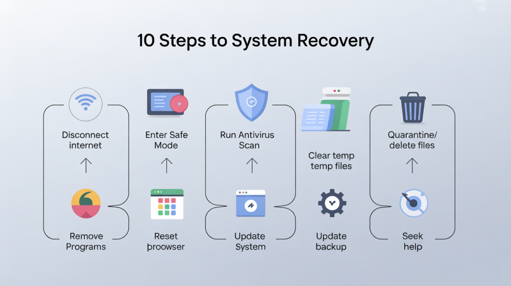 Step-by-step guide to remove malware from computer: disconnect, scan, clean, reset, update.